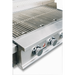 Stono Outdoor Living A close-up of the TrueFlame E Series 25" Stainless Steel 3-Burner Built-In Natural Gas Grill (TFE25) shows three control knobs and sleek metal grates, highlighting its commercial-grade quality and cooking readiness.
