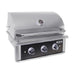 Stono Outdoor Living The Wildfire Ranch Pro 30" Gas Grill by Wildfire Outdoor Living features a black stainless steel build, three front control knobs, a centered temperature gauge on the closed lid, and a Wildfire logo on the lower right. Propane model WFPRO30G-BSS-LP.