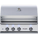 Stono Outdoor Living The Delta Heat 38-Inch 3-Burner Built-In Propane Grill (DHBQ38R-WL) features a white control panel, stainless steel build, closed lid, five knobs, blue LED lights, built-in thermometer, Delta Heat logo, and premium rotisserie versatility.