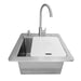 Stono Outdoor Living The Coyote 21" Sink & Faucet (C3SINKF21) includes a stainless steel drop-in basin, gooseneck faucet, drain, soap dispenser, and a white cutting board cover, shown isolated on a white background.