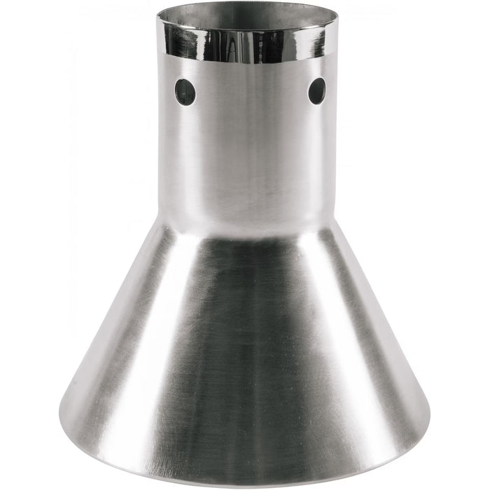 Stono Outdoor Living The Coyote Asado Smoker Chicken Throne (ASADO-CT) features a polished stainless steel cone-shaped base with a cylindrical top and two small holes near the neck—ideal for upright chicken smoking. Shown on a white background.