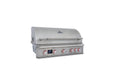 Stono Outdoor Living The Blaze LTE PRO 40-Inch 5-Burner Built-in Natural Gas Grill (BLZ-5LTEPRO-NG) features stainless steel burners, five control knobs, a digital temperature screen, a closed lid, and is shown on a plain white background.