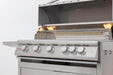 Stono Outdoor Living A Blaze Premium LTE+ 40" 5-Burner Propane Grill with rear infrared burner and grill lights, featuring stainless steel burners and interior lights under an open lid, is shown on a white background. Enjoy a lifetime warranty from Blaze.