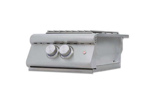 Stono Outdoor Living The Blaze Premium LTE+ Built-In Natural Gas Power Burner (BLZ-PBLTE3-NG) by Blaze features two control knobs, a wok ring, stainless steel lid, and red indicator light—ideal for any outdoor kitchen setup. Photographed on a white background.