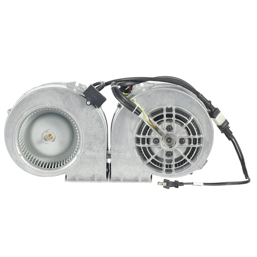 Stono Outdoor Living The Coyote 1200 CFM Blower (C1BLOW1200) by Coyote is a dual blower fan assembly with a metallic housing, exposed motor parts, electrical wiring, and an attached power plug, shown against a plain white background.