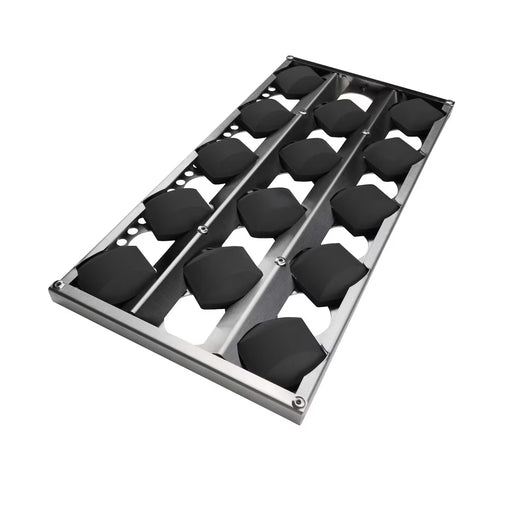 Stono Outdoor Living The Coyote Ceramic Flavorizer, 36" (3 pc Set) - C3BRIQ36 features two rows of black ceramic hexagons in a sleek metal tray, ensuring even heat distribution and an industrial look—perfectly designed for 36" Coyote grills.