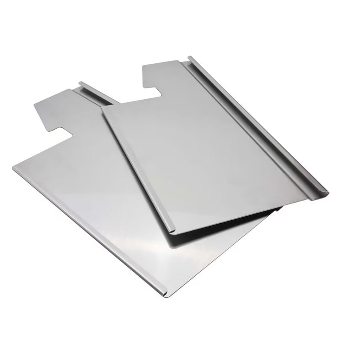 Stono Outdoor Living The Coyote Heat Zone Separator Set for C3C30 (C3HZSC30) features two shiny, rectangular metal sheets with raised edges, perfect for separating heat zones in your Coyote grill.