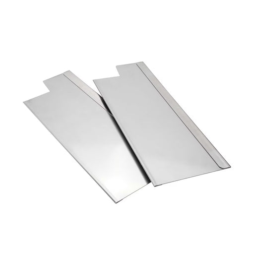 Stono Outdoor Living Two shiny rectangular metal sheets with angled edges and notched corners, the Coyote Heat Zone Separator Set for C3C34 (C3HZSC34), are shown overlapping on a white background. Ideal as a grill heat separator by Coyote.