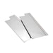 Stono Outdoor Living Two shiny rectangular metal sheets with angled edges and notched corners, the Coyote Heat Zone Separator Set for C3C34 (C3HZSC34), are shown overlapping on a white background. Ideal as a grill heat separator by Coyote.