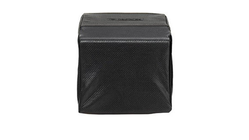 Stono Outdoor Living A black, cube-shaped object with a textured surface, identified as the Lynx Single Side Burner Carbon Fiber Vinyl Cover (built-in) - CCLSB1 by Lynx, is shown against a white background.