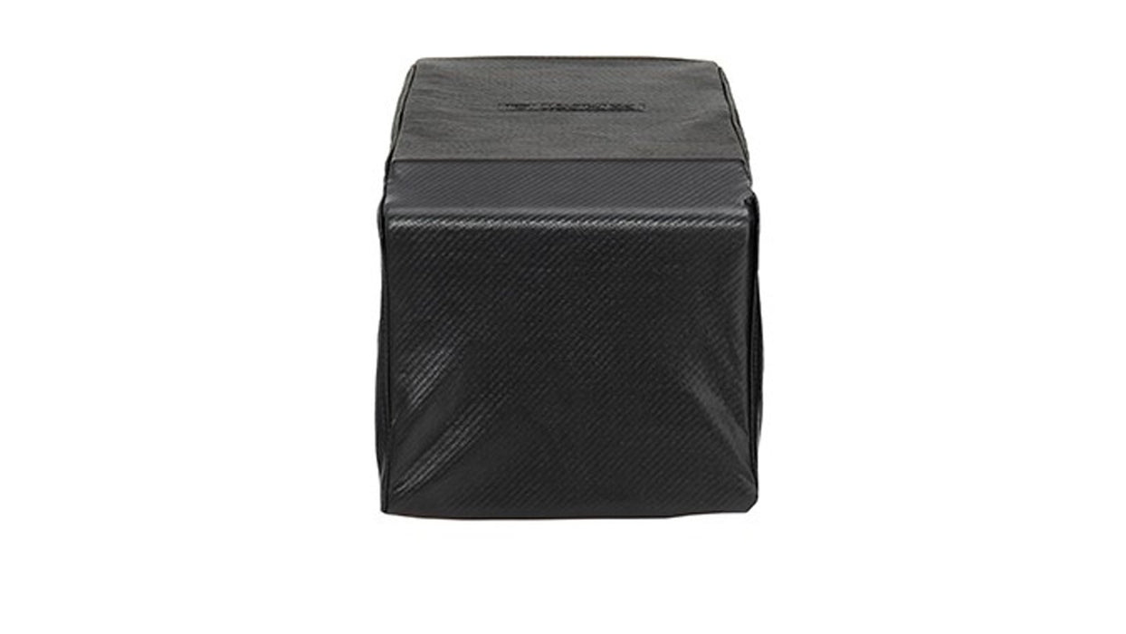 Stono Outdoor Living A black, square-shaped Lynx Double Side Burner Carbon Fiber Vinyl Cover (built-in) - CCLSB, with a textured surface, is shown against a white background for durable grill protection.
