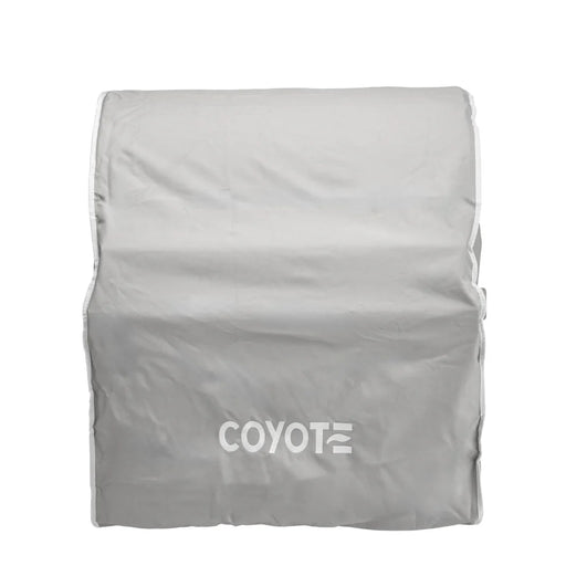 Stono Outdoor Living A gray, weather-resistant Coyote Cover for 28" Built-In Pellet Grill (CCVR28P-BIG) with “COYOTE” in white on the front, fitted over a rectangular object.