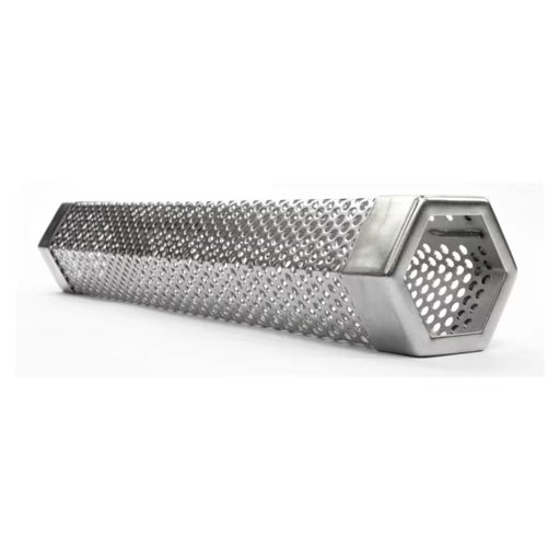 Stono Outdoor Living The Coyote Smoker Tube for Pellet Grill – CSTUBE is a hexagonal stainless steel tube with mesh-like perforations, designed by Coyote to infuse food with rich smoke flavor. Shown here on a white background.