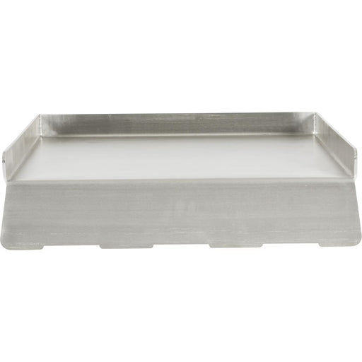 Stono Outdoor Living The Coyote Teppanyaki Plate - CTEP is a rectangular silver metal griddle with raised edges on three sides, shown from the front against a white background—perfect as a teppanyaki cooking plate or Coyote grill accessory.