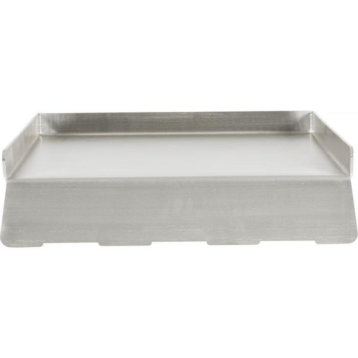 Stono Outdoor Living The Coyote Teppanyaki Plate - CTEP is a rectangular silver metal griddle with raised edges on three sides, shown from the front against a white background—perfect as a teppanyaki cooking plate or Coyote grill accessory.