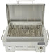 Stono Outdoor Living A Coyote 25" Portable Grill (C1PORTLP) by Coyote, featuring a single ceramic burner, temperature gauge, control knob, and marine-grade stainless steel construction, shown from above with the lid open.
