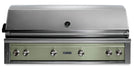 Stono Outdoor Living The Lynx 54" Built-In Grill (L54TR-DSNG) in Desert Sage features stainless steel design, closed lid, five knobs, infrared searing, a built-in thermometer, rotisserie, and a green front panel—ideal for your luxury outdoor kitchen.