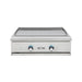 Stono Outdoor Living The Delta Heat 32-Inch Built-In Teppanyaki Grill (DHTG32L) features 304 stainless steel, two blue-accented control knobs, a flat surface, front ignition button, and centered brand logo. Propane gas. Made in the USA.