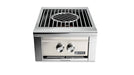 Stono Outdoor Living The Lynx Power Burner in Glacier (LPB-GLNG) is a stainless steel gas burner with two control knobs, a flat front panel, and a central circular grate above its dual-ring brass burner—ideal for any outdoor kitchen.