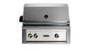 Stono Outdoor Living The Lynx 30" Built-In Grill - 1 Trident™ w/ Rotisserie in Glacier (L30TR-GLNG) features three control knobs, a built-in lid temperature gauge, an infrared burner, and the Lynx logo on the front panel, shown against a white background.