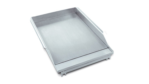 Stono Outdoor Living The Lynx Griddle Plate - GP is a rectangular, stainless steel flat-top griddle with raised edges and a grease trough from Lynx, ideal for any outdoor kitchen, shown on a white background.