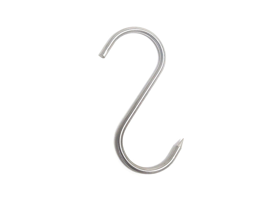Stono Outdoor Living Tagwood BBQ S Shape Meat Hooks (set of 7) by Tagwood BBQ—304 stainless steel, one end pointed and one rounded, shown on a white background—perfect for hanging meats or slow cook preparations.