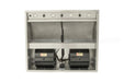 Stono Outdoor Living Front view of the Blaze 48-Inch Stainless Steel Vent Hood (BLZ-48-VHOOD), featuring commercial-grade baffles, top-mounted control knobs, and two large black blower motors visible inside; rated at 2000 CFM.