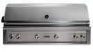 Stono Outdoor Living The Lynx 54" Built-In Grill - 1 Trident™ with Rotisserie in Limestone (L54TR-LSNG) features five control knobs, a front temperature gauge, and a closed lid—an ideal luxury upgrade for your outdoor kitchen.