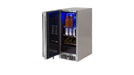 Stono Outdoor Living The Lynx 15" Outdoor Wine Refrigerator (LN15WINE) by Lynx features stainless steel construction, blue LED-lit shelves for bottles and cans, and quiet cooling—ideal for storing wine and your favorite drinks.