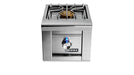 Stono Outdoor Living The Lynx Built-in Single Side Burner (LSB1-3-NG) features a powerful brass burner with grate, blue LED-lit control knob, and sleek stainless steel design—perfect for your outdoor kitchen.