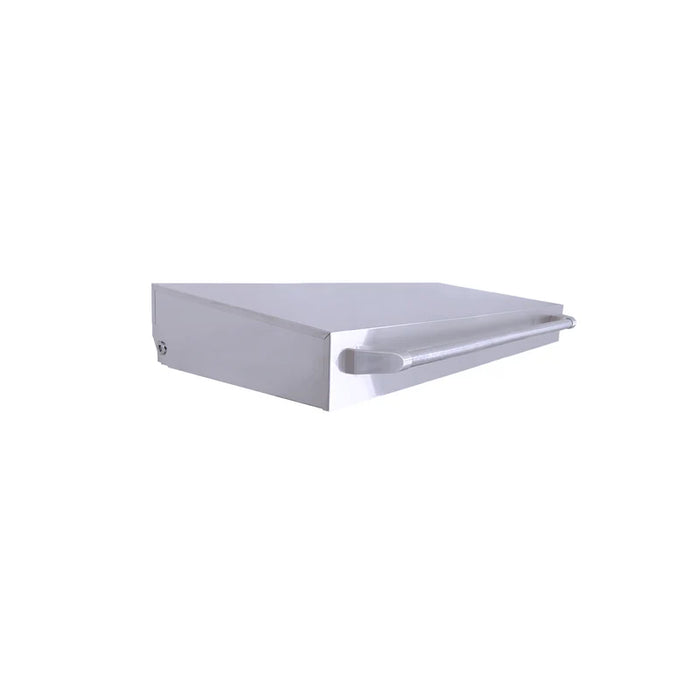 Stono Outdoor Living The Le Griddle OMLLID75 is a stainless steel, wall-mounted lid with curved front rail, designed for GEE75/GFE75 and OML75/OML75C griddles by Le Griddle, shown isolated on a white background.