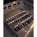Stono Outdoor Living Close-up of a stainless steel U-shaped gas burner inside the Le Griddle Pro Series 75 - 2 Burner Natural Gas (OML75P6) with interior lights, 6mm plate, and visible ignition/vent components for efficient commercial performance.