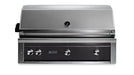 Stono Outdoor Living The Lynx 42" Built-In Grill w/ Rotisserie in Obsidian (L42R-3-OBNG) features a closed lid, three control knobs, a temperature gauge, and the Lynx logo—perfect for any outdoor kitchen seeking professional-grade performance.