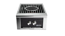 Stono Outdoor Living The Lynx Power Burner in Obsidian (LPB-OBNG) is a stainless steel outdoor grill featuring two control knobs, a rectangular surface with a circular center grate, and the Lynx brand displayed on the front.