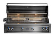 Stono Outdoor Living The Lynx 54" Built-In Grill (L54TR-GLNG) features five control knobs, interior lights, two grilling racks, a partially open hood, and sleek stainless steel design—perfect for a modern outdoor kitchen.
