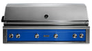 Stono Outdoor Living The Lynx 54" Built-In Grill (L54TR-PBNG) in Pacific Blue features stainless steel, five knobs, a Trident™ infrared burner, rotisserie, and lid temperature gauge—ideal luxury for any outdoor kitchen.