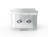 Stono Outdoor Living The Wildfire Outdoor Living Ranch Pro Double Side Burner 304 SS Natural Gas (WFDBLSBRN-SS-NG) features two front round control knobs and a sleek stainless steel design, making it perfect for any modern outdoor kitchen. Set against a plain white background.