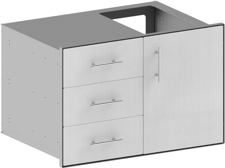 Stono Outdoor Living The Stono Outdoor Living Grill Access Door features a single metal door with a streamlined handle and a rectangular cutout on top, ideal for outdoor kitchens and grill setups.