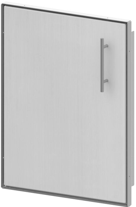 Stono Outdoor Living The Side Component by Stono Outdoor Living features a stainless steel rectangular door with a vertical metal handle on the right side, set against a plain white background.