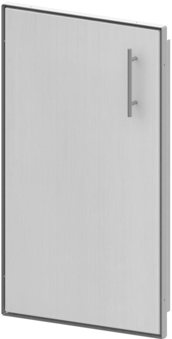Stono Outdoor Living The Stono Outdoor Living Side Component is a plain, rectangular stainless steel door with a vertical metal handle on the right. It features a smooth surface, minimal detailing, and a simple, modern design.