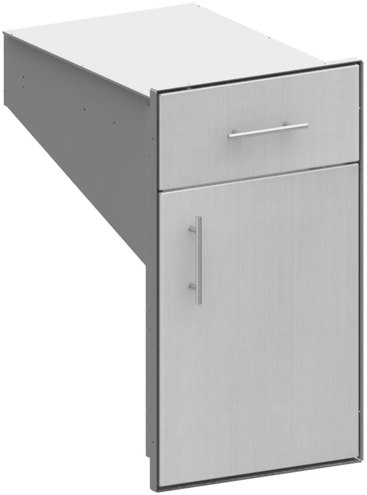 Stono Outdoor Living The Side Component by Stono Outdoor Living is a stainless steel kitchen cabinet with a modern, minimalist design, featuring one top drawer and a vertical door below, each with a sleek metal handle.