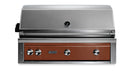 Stono Outdoor Living The Lynx 42" Built-In Grill w/ Rotisserie in Sierra (L42R-3-SING) features a stainless steel body, closed lid, brown control panel, four silver knobs, and the Lynx logo—offering professional-grade outdoor cooking performance.