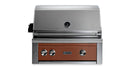 Stono Outdoor Living The Lynx 30" Built-In Grill - 1 Trident™ w/ Rotisserie in Sierra (L30TR-SING) features a brown front, three knobs, lid thermometer, infrared burner, and Lynx logo below the controls, all set against a white background.