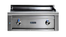 Stono Outdoor Living The Lynx 30” Asado Built-In Grill in stainless steel (L30AG-NG) features infrared burners, two illuminated control knobs, and a flat grilling surface—adding elegance to any luxury outdoor kitchen, shown on a white background.