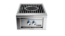 Stono Outdoor Living The Lynx Power Burner in SS (LPB-NG) by Lynx is perfect for outdoor kitchens and features two control knobs with blue lights, a square grate with a circular center, and the Lynx logo on the front panel.