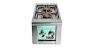 Stono Outdoor Living Front view of the Lynx Built-in Double Side Burners in Surf (LSB2-2-SUNG), featuring two control knobs and the Lynx logo on the front—perfect for outdoor kitchens.