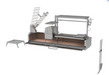 Stono Outdoor Living An exploded 3D view of the Tagwood BBQ Argentine Santa Maria Wood Fire & Charcoal Grill (BBQ08SS) by Tagwood BBQ, made from 304 stainless steel and featuring multi-level adjustable grilling surfaces, side tray, open firebox, and grilling tools.