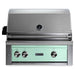 Stono Outdoor Living The Lynx 30" Built-In Grill w/ Rotisserie in Surf (L30R-3-SUNG) features stainless steel construction, ceramic burners, a closed lid, three control knobs, a temperature gauge, and a light green front panel.