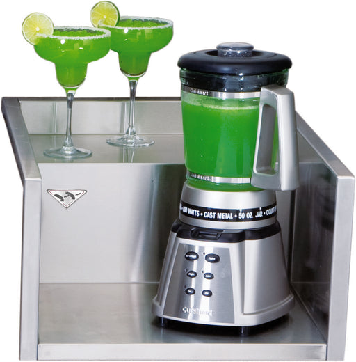 Stono Outdoor Living The Twin Eagles 18-Inch Margarita Center (TEMC18) by Twin Eagles sits on a stainless steel counter, blending bright green margaritas ready to pour into two lime-garnished glasses—ideal for your outdoor kitchen drink station.