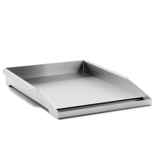 Stono Outdoor Living The TrueFlame 14" x 17" Griddle Plate (TF-GP-14), made of premium stainless steel with raised edges and a front lip for easy scooping or sliding, is shown on a white background.